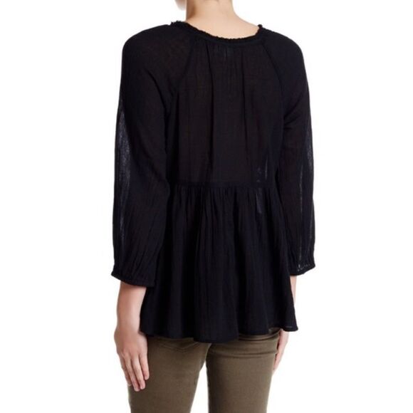 Melrose and Market Blue Smocked Peasant Tassel Top Small - Picture 4 of 9